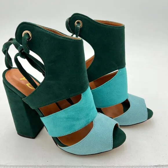 YDN Green Peep Toe Bootie Pumps Slingback Chunky Heel Casual Lace Up Slide Shoes