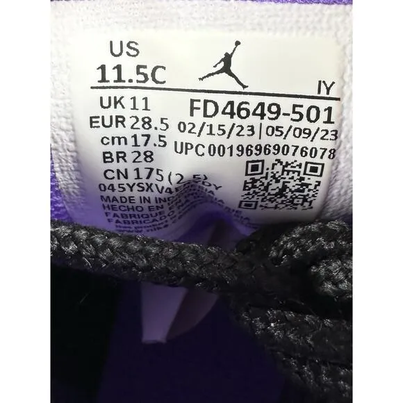 Youth Nike Air Jordan Retro 13 (PS) 'Purple Venom' Sneakers Sz 11.5C