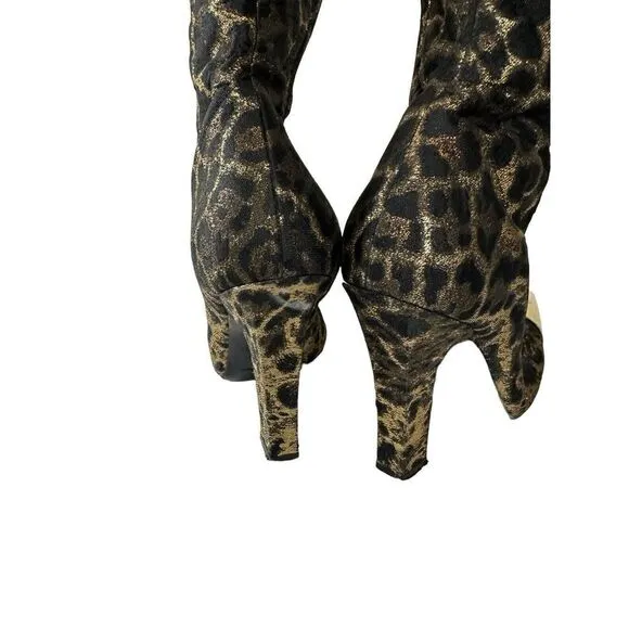YSL vtg Over knee Leopard heel boots Gold metallic toe sz 39
