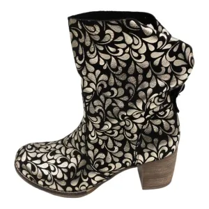 ZAPATO Black Gold Metallic Buckle Stacked Heel Leather Ankle Boots 7 Women's