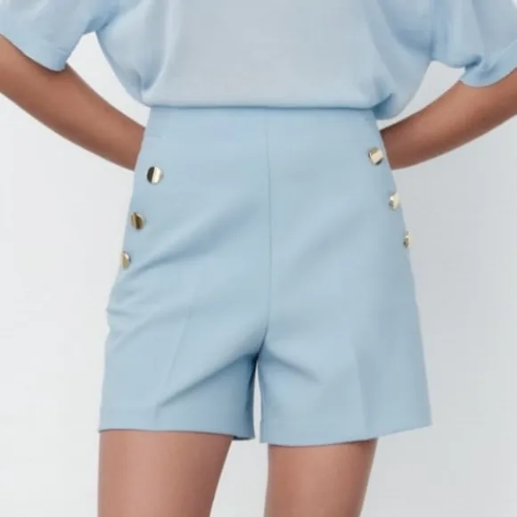 Zara* bermuda blue shorts with gold buttons