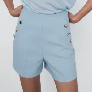 Zara* bermuda blue shorts with gold buttons