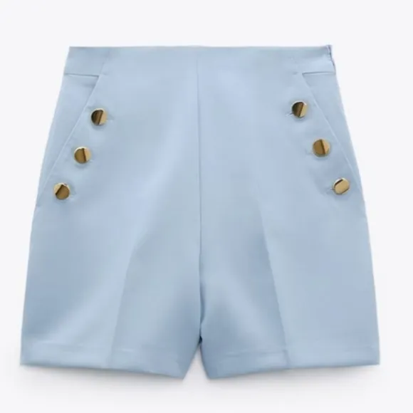 Zara* bermuda blue shorts with gold buttons