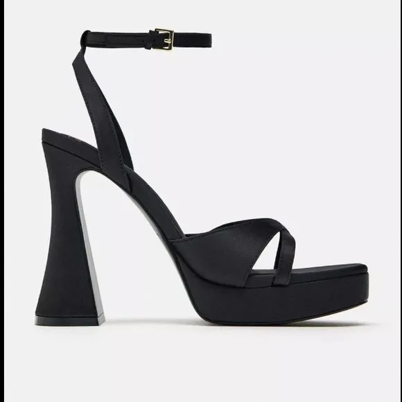 Zara Black Block Chunky Platform Heel Sandals