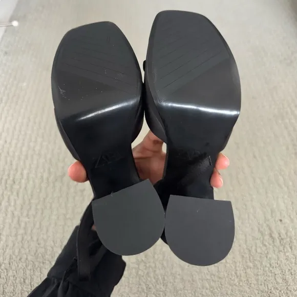 Zara Black Block Chunky Platform Heel Sandals