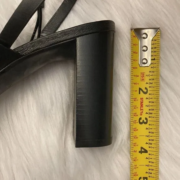 Zara Black Leather Minimalist High Heels Sandals Shoes Size 10