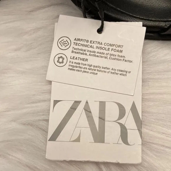 Zara Black Leather Minimalist High Heels Sandals Shoes Size 10