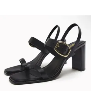 Zara Black Leather Minimalist High Heels Sandals Shoes Size 9