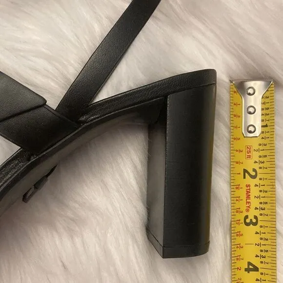 Zara Black Leather Minimalist High Heels Sandals Shoes Size 9