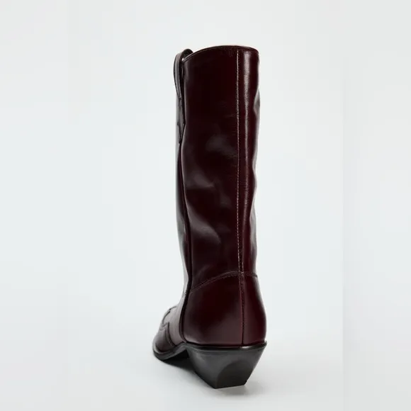 Zara burgundy leather western boots cowboy cowgirl boho ankle shoes