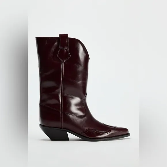 Zara burgundy leather western boots cowboy cowgirl boho ankle shoes