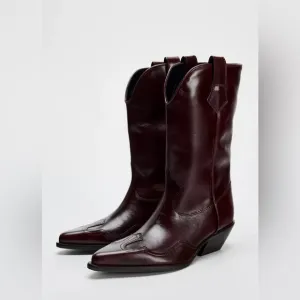 Zara burgundy leather western boots cowboy cowgirl boho ankle shoes