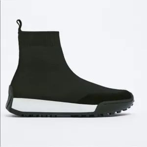 Zara Fabric High Top Black and White Minimalist SneakersSize 8