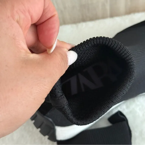 Zara Fabric High Top Black and White Minimalist SneakersSize 8