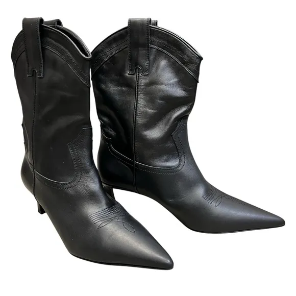 Zara Leather Stylish Cowboy Boho Embroidered Western Pointy Toe Boots