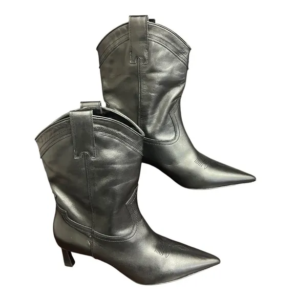 Zara Leather Stylish Cowboy Boho Embroidered Western Pointy Toe Boots