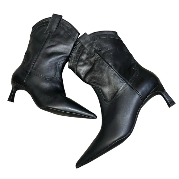 Zara Leather Stylish Cowboy Boho Embroidered Western Pointy Toe Boots