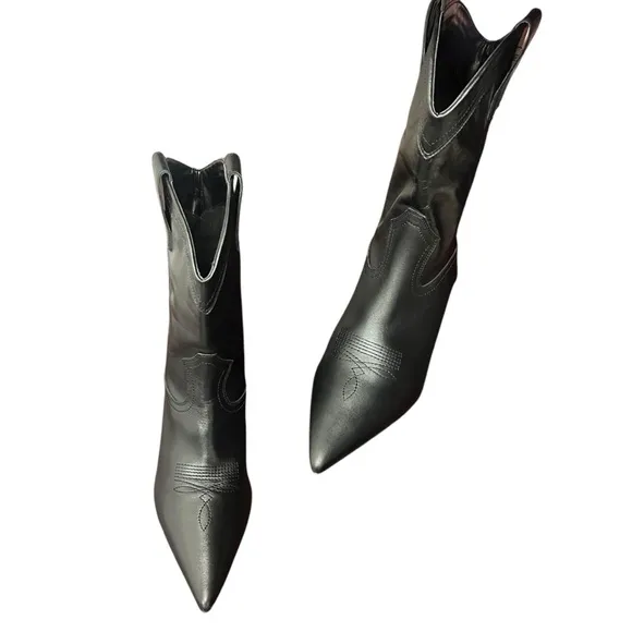 Zara Leather Stylish Cowboy Boho Embroidered Western Pointy Toe Boots