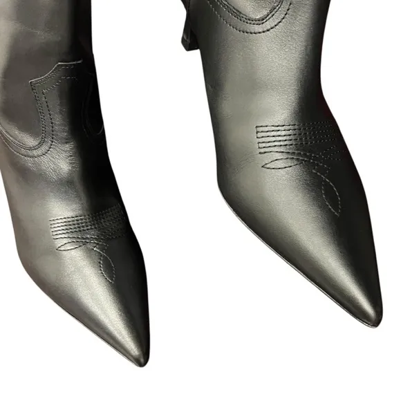 Zara Leather Stylish Cowboy Boho Embroidered Western Pointy Toe Boots
