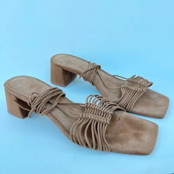 Zara Low Chunky Block Heels Gladiator Lace Up Sandals Suede Brown 42 Lace Up 11