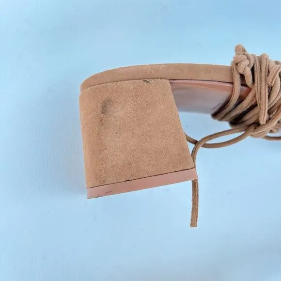 Zara Low Chunky Block Heels Gladiator Lace Up Sandals Suede Brown 42 Lace Up 11