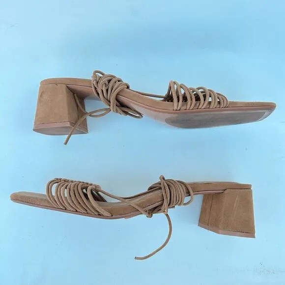 Zara Low Chunky Block Heels Gladiator Lace Up Sandals Suede Brown 42 Lace Up 11