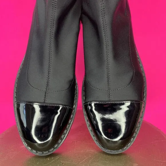 Zara Patent Cap Toe Black Sock Chunky Lug Sole Ankle Boot Sz 41