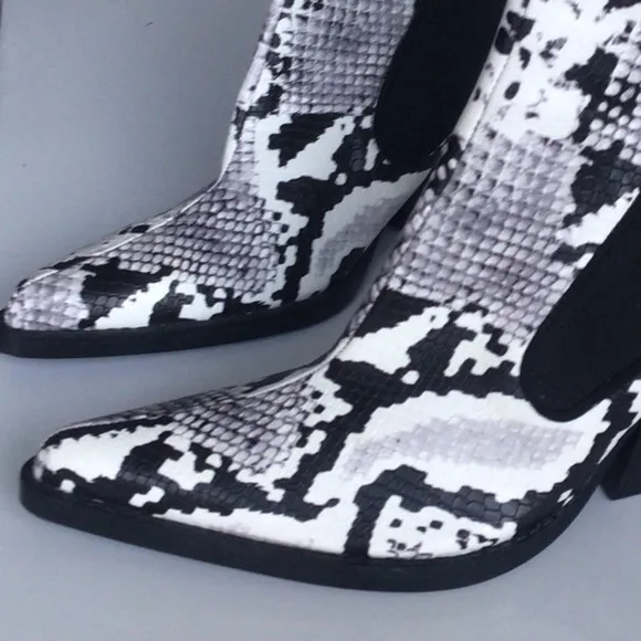 Zara snake print cowboy heeled ankle boots