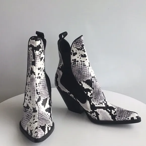 Zara snake print cowboy heeled ankle boots