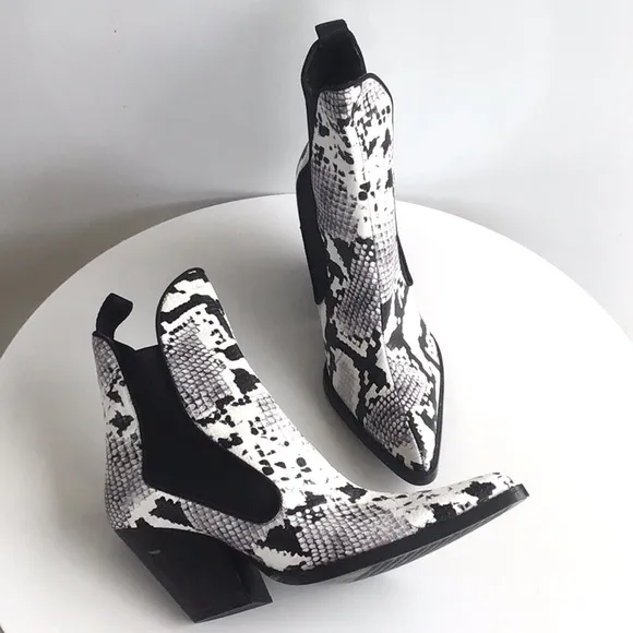 Zara snake print cowboy heeled ankle boots