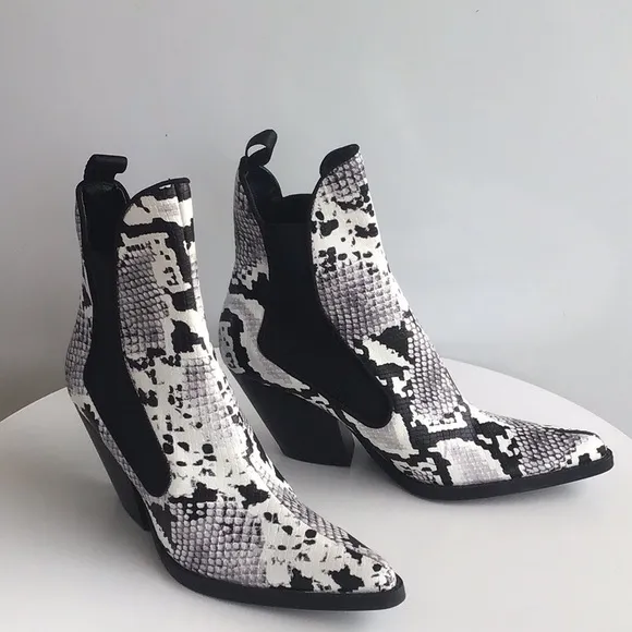 Zara snake print cowboy heeled ankle boots