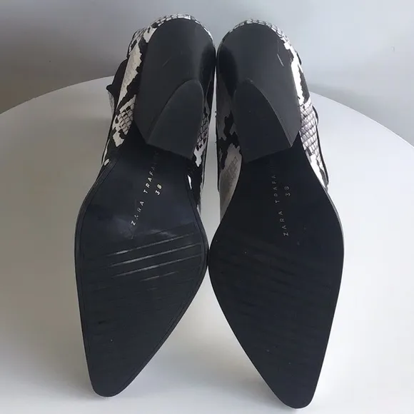 Zara snake print cowboy heeled ankle boots