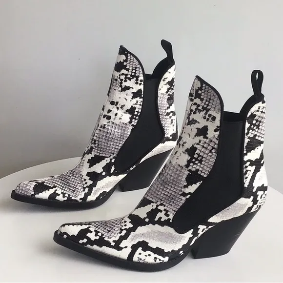 Zara snake print cowboy heeled ankle boots