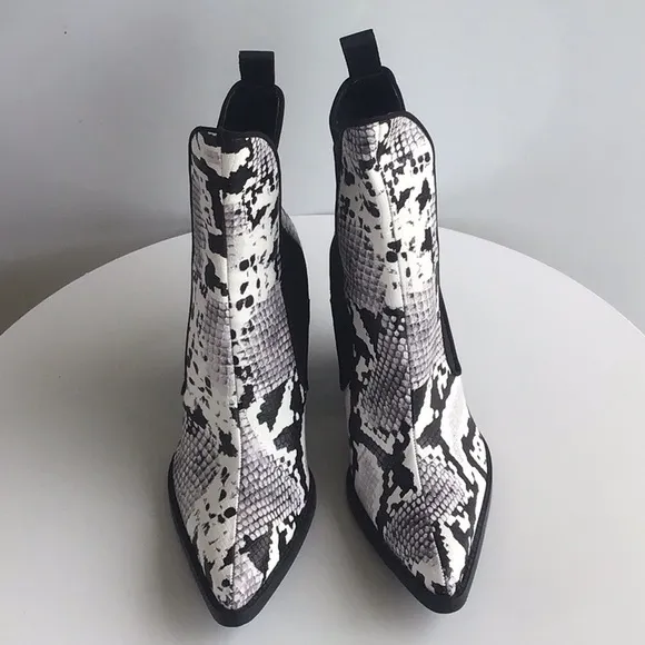 Zara snake print cowboy heeled ankle boots