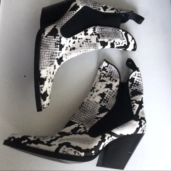 Zara snake print cowboy heeled ankle boots