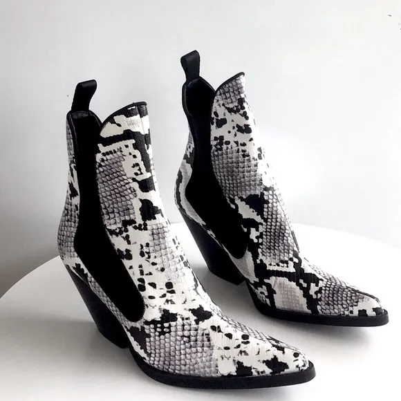 Zara snake print cowboy heeled ankle boots