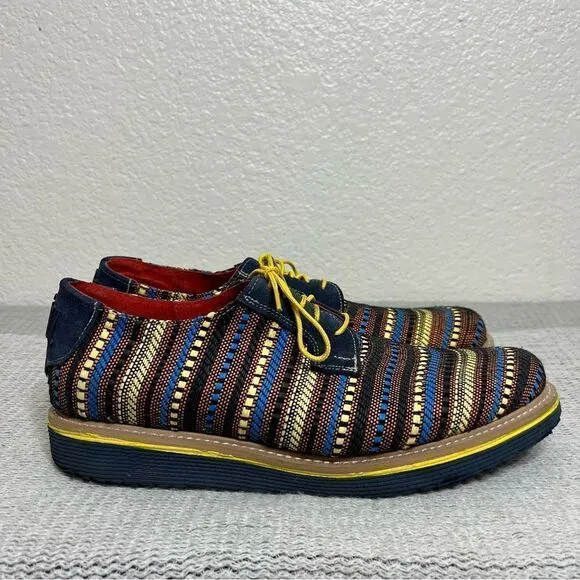 Zull Libero Di Essere Mens Textile Striped Oxfords Blue Bright Yellow Size 13
