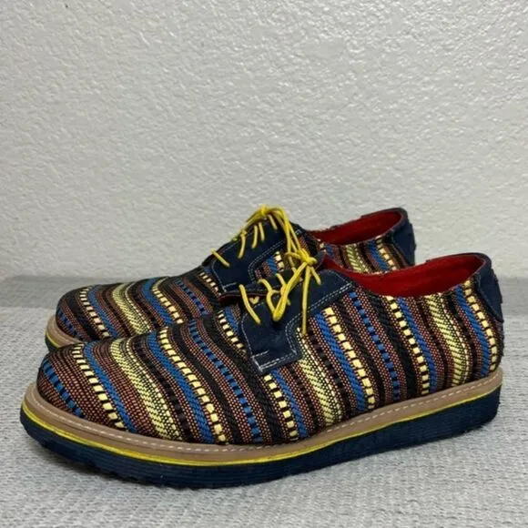 Zull Libero Di Essere Mens Textile Striped Oxfords Blue Bright Yellow Size 13