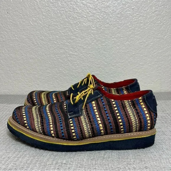Zull Libero Di Essere Mens Textile Striped Oxfords Blue Bright Yellow Size 13