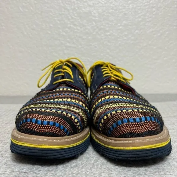 Zull Libero Di Essere Mens Textile Striped Oxfords Blue Bright Yellow Size 13