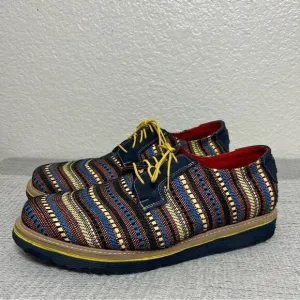 Zull Libero Di Essere Mens Textile Striped Oxfords Blue Bright Yellow Size 13