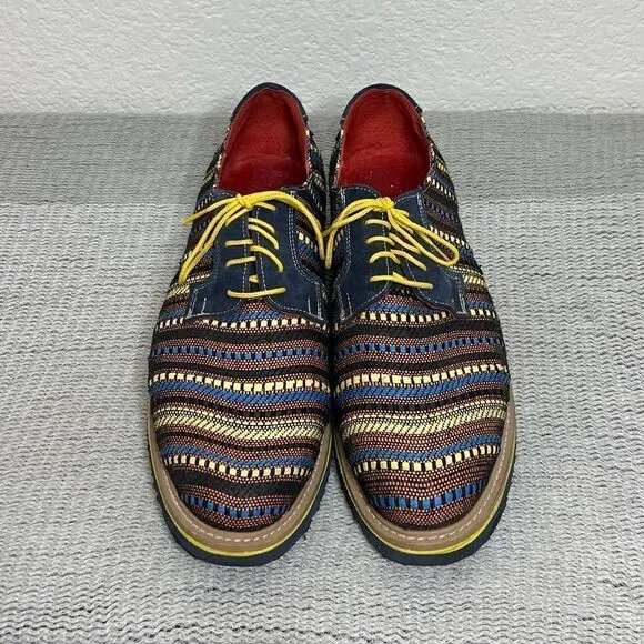 Zull Libero Di Essere Mens Textile Striped Oxfords Blue Bright Yellow Size 13