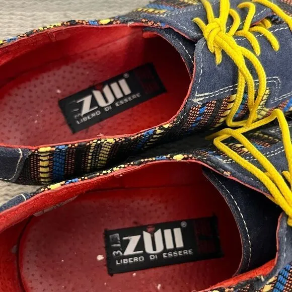 Zull Libero Di Essere Mens Textile Striped Oxfords Blue Bright Yellow Size 13