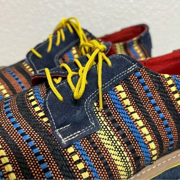 Zull Libero Di Essere Mens Textile Striped Oxfords Blue Bright Yellow Size 13