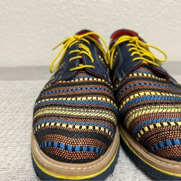 Zull Libero Di Essere Mens Textile Striped Oxfords Blue Bright Yellow Size 13